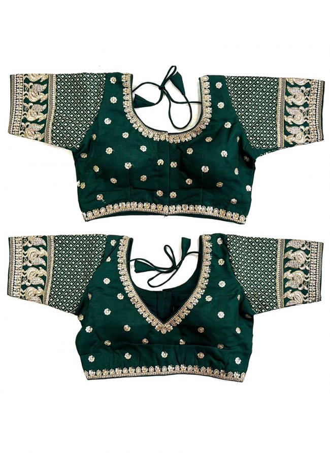 Cobra Silk Bottle Green Traditional Wear Embroidery Work Blouse